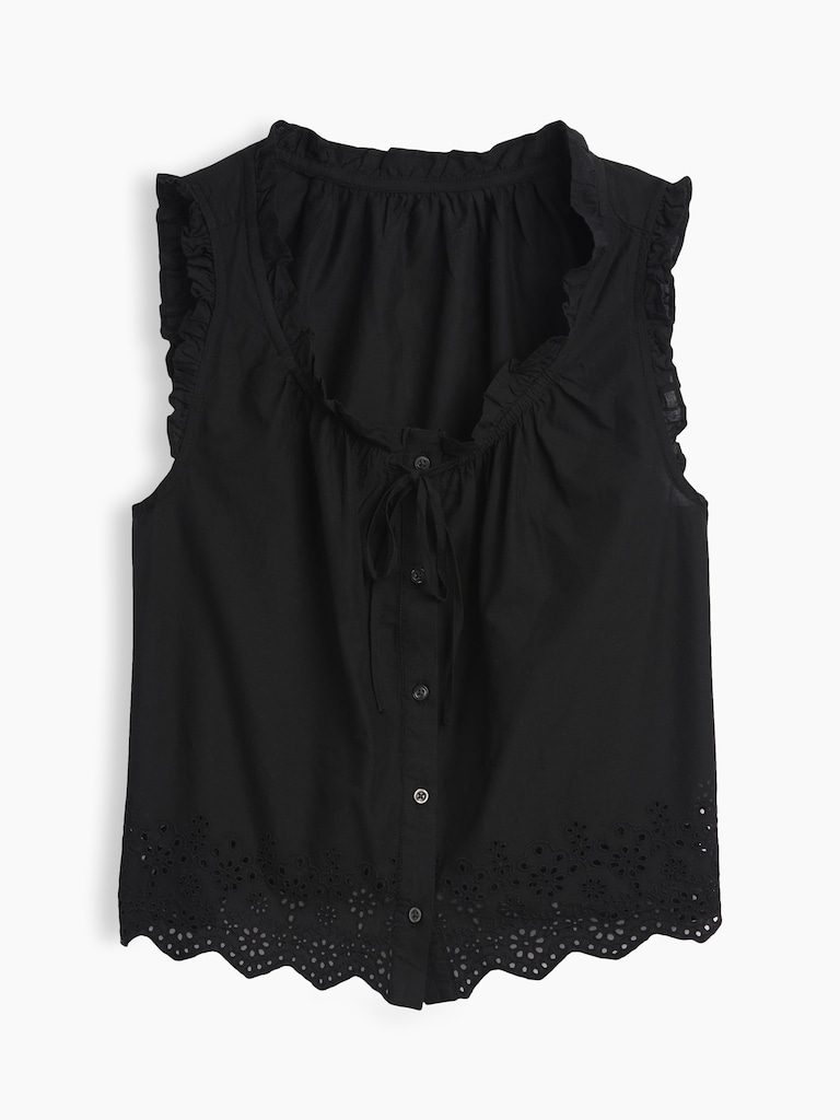 Relaxed Sleeveless Button-Up Top