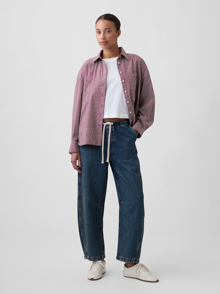 Mid Rise SuperSoft Pull-On Barrel Jeans