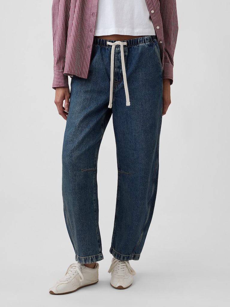 Mid Rise SuperSoft Pull-On Barrel Jeans