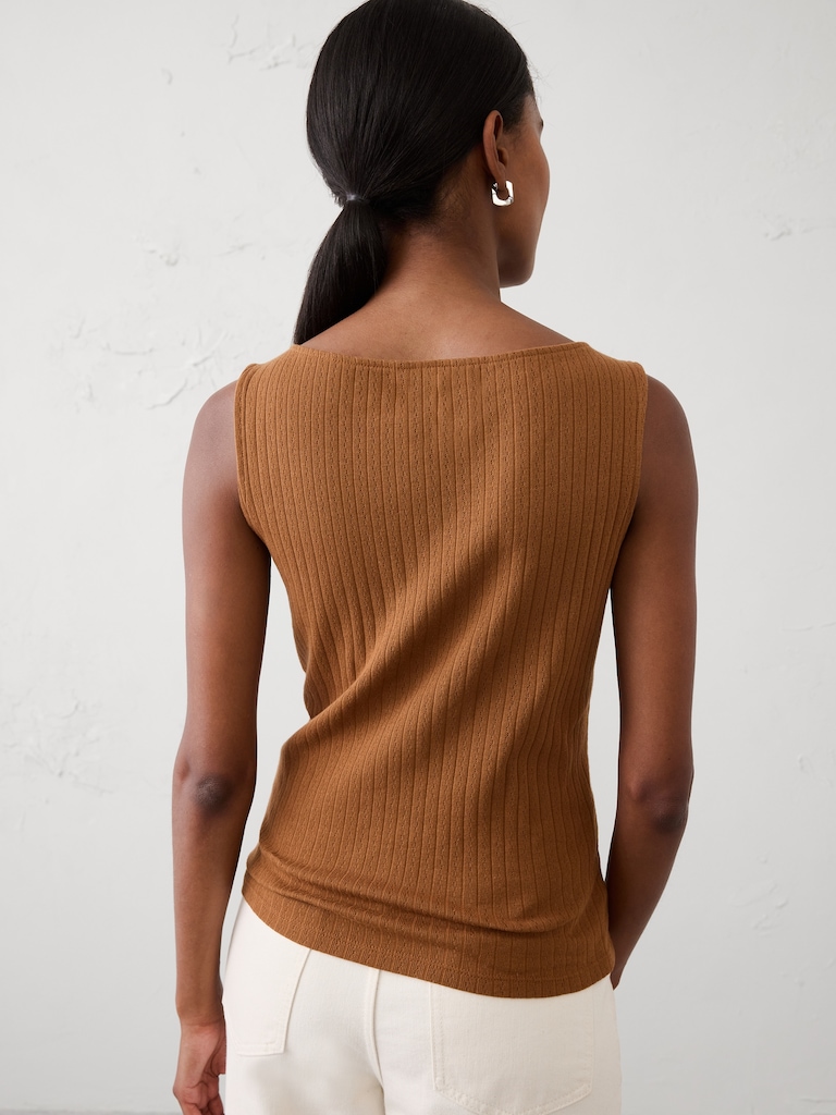 Pointelle Ribbed Boatneck Top