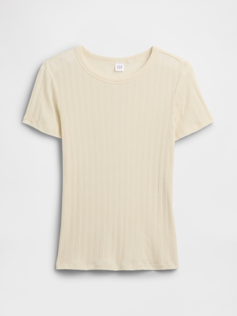 Ribbed Pointelle Crewneck T-Shirt