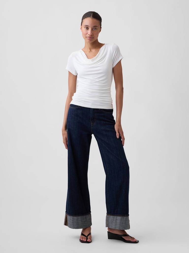 Stretch Jersey Cowl-Neck Top