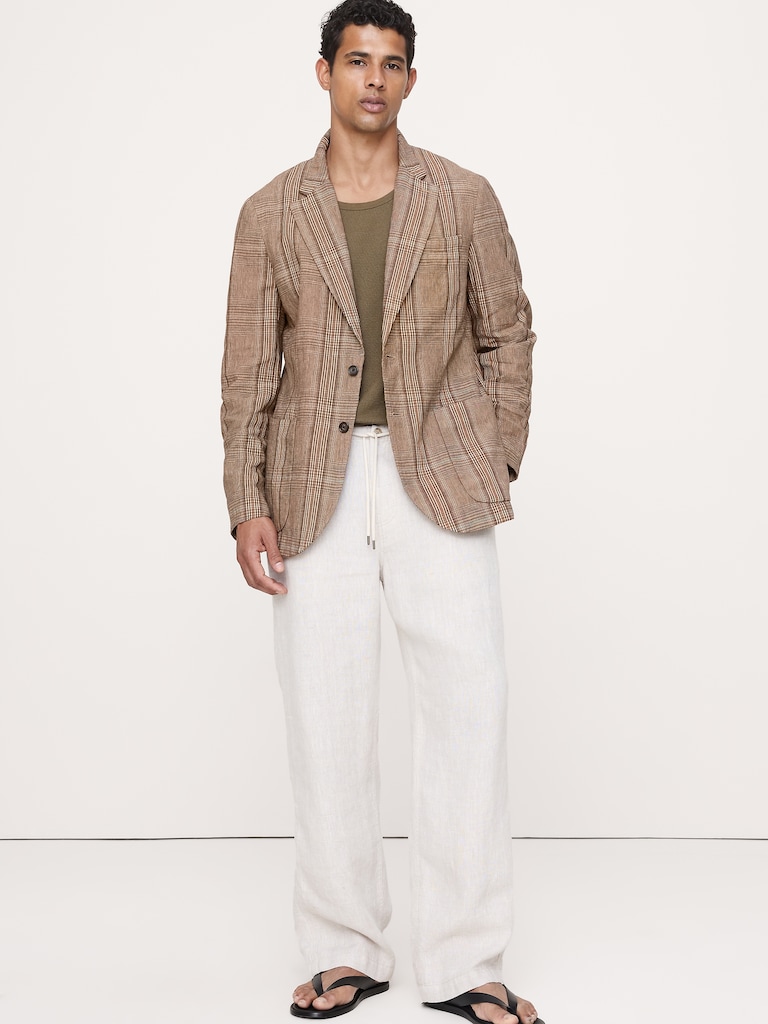 Italian Plaid Cotton-Linen Blazer