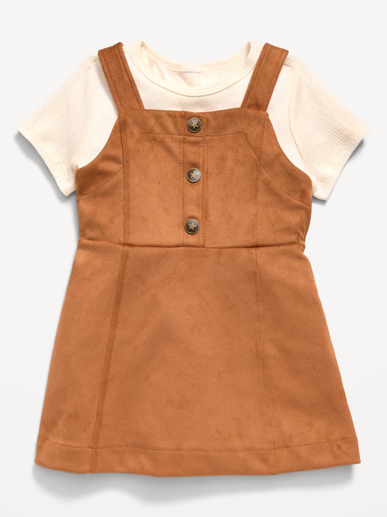 Ensemble robe sans manches et t-shirt en suédine pour toute-petite