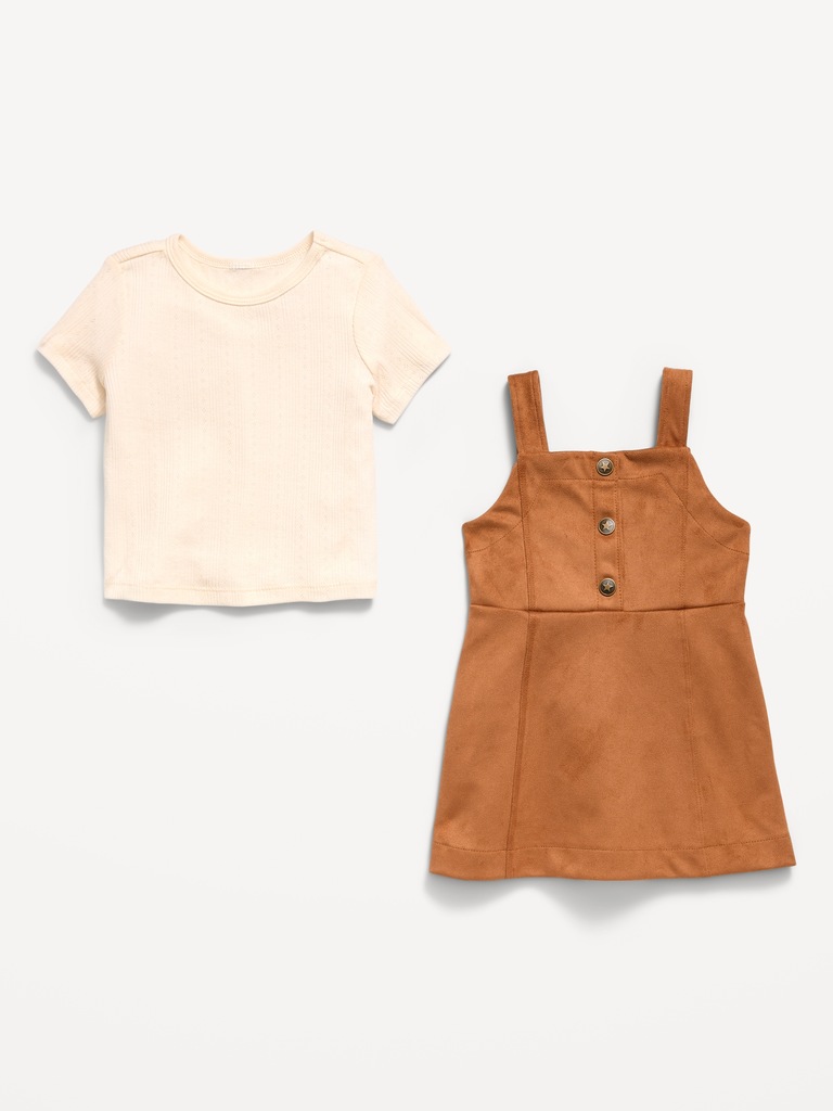 Ensemble robe sans manches et t-shirt en suédine pour toute-petite
