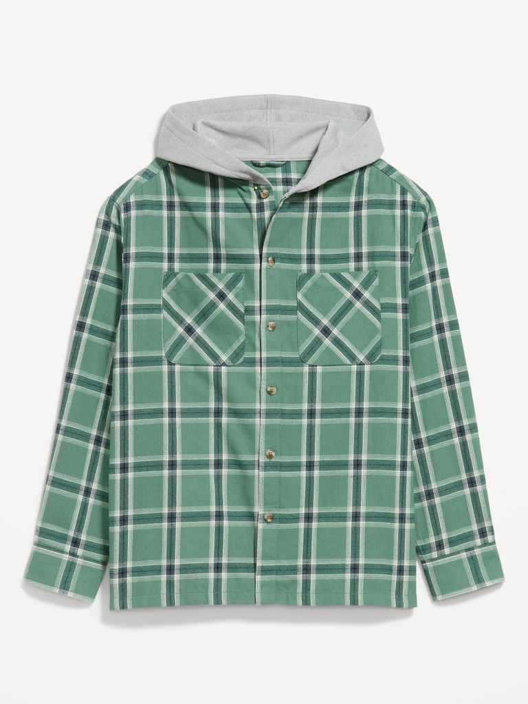 Long-Sleeve Flannel Hooded Shirt