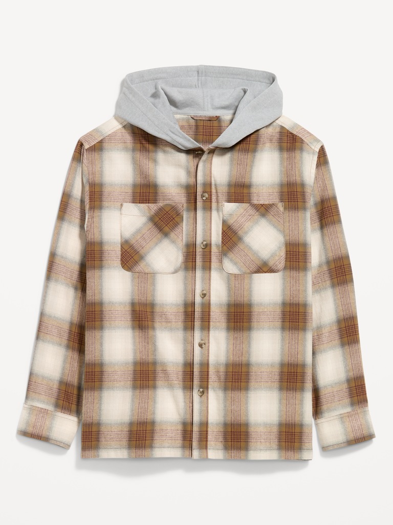 Long-Sleeve Flannel Hooded Shirt
