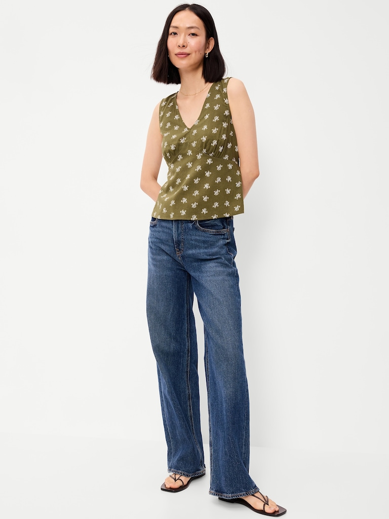 Sleeveless V-Neck Tie-Back Top