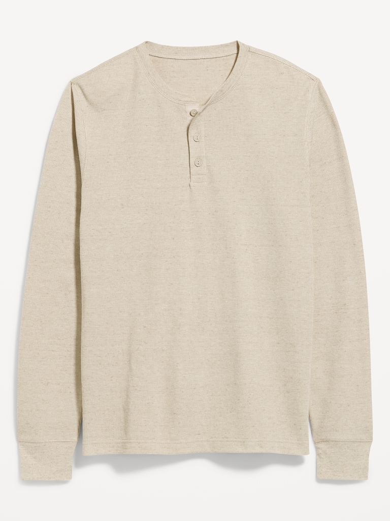 Long-Sleeve Waffle Henley T-Shirt