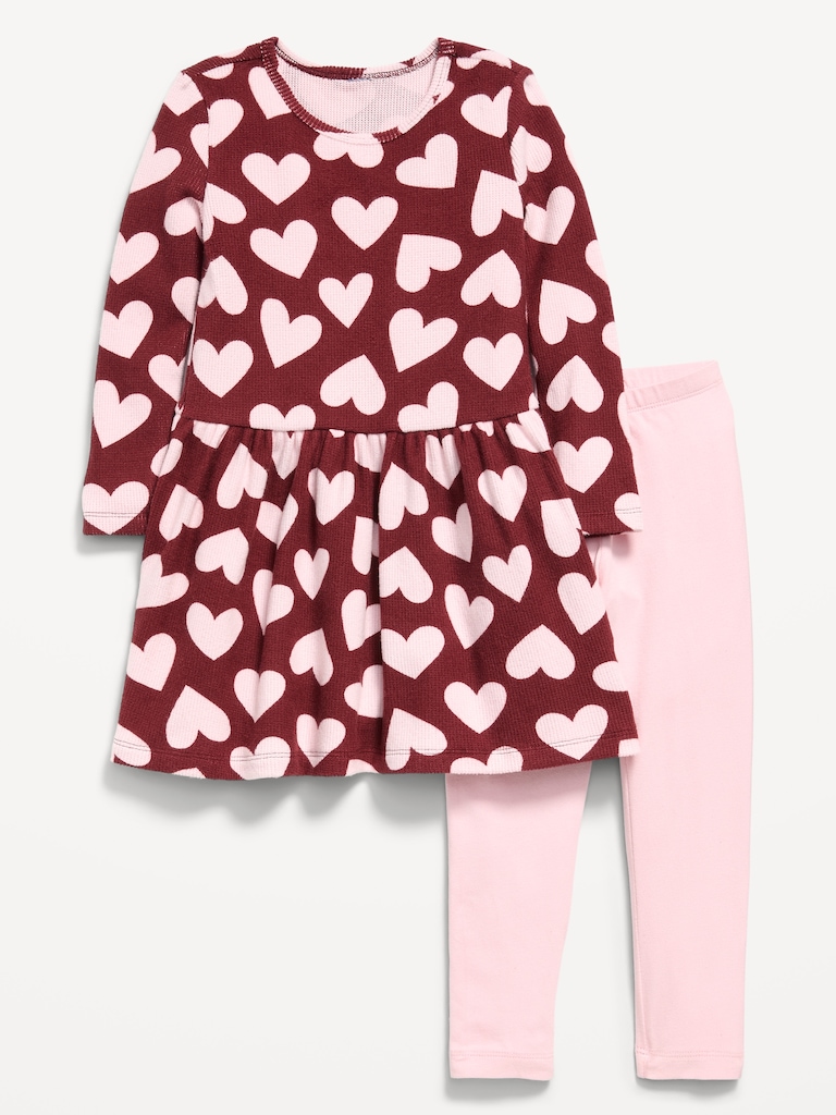 Printed Waffle Knit Dress and Leggings Set for Toddler Girls