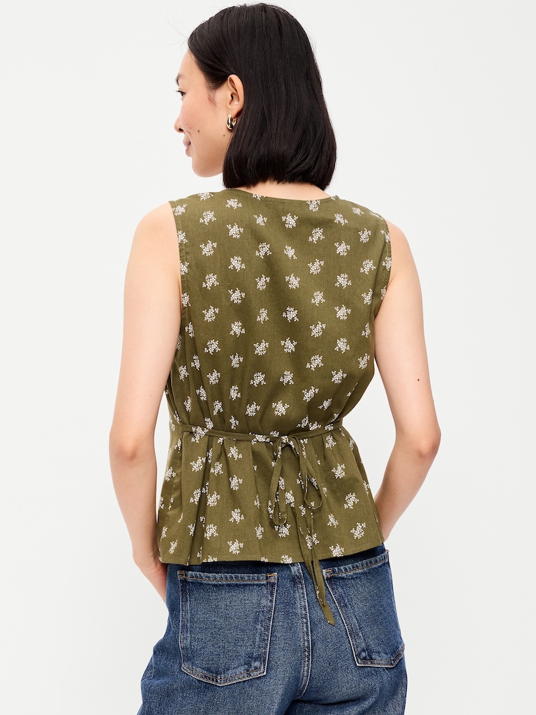 Sleeveless V-Neck Tie-Back Top