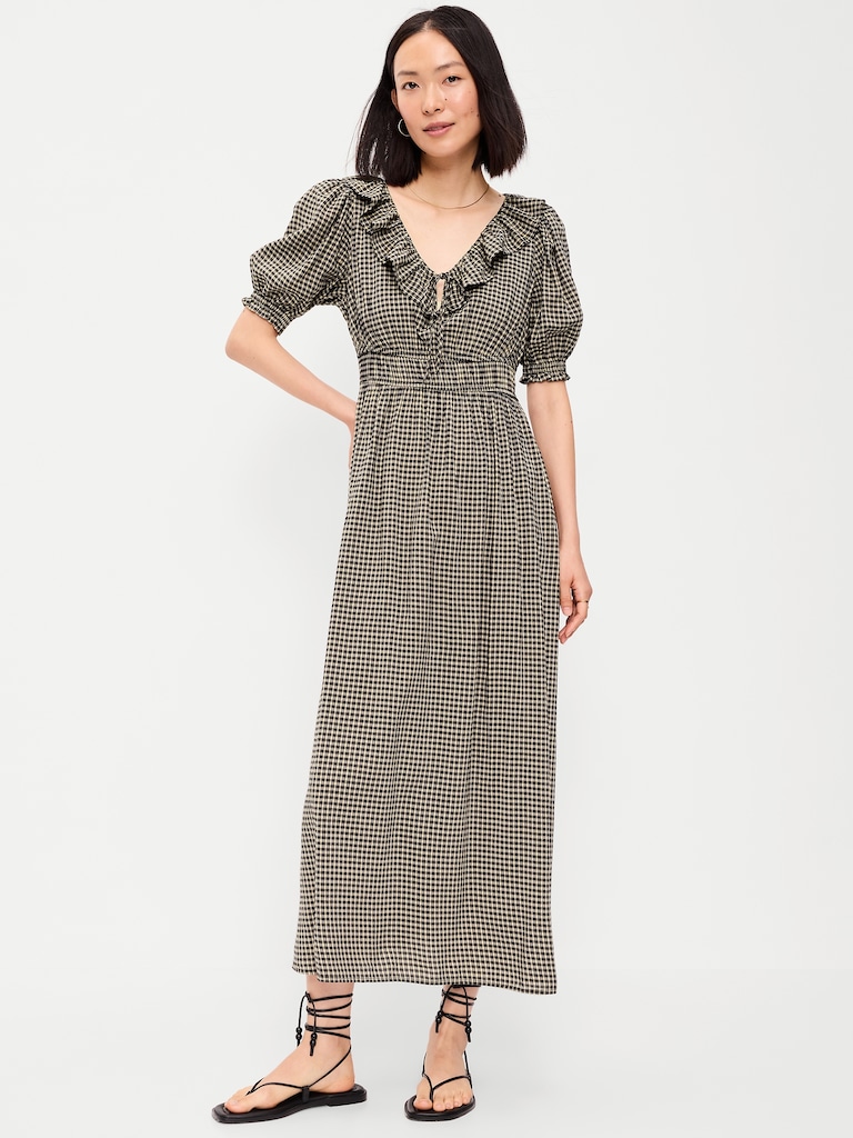 Ruffle-Trim Boho Maxi Dress