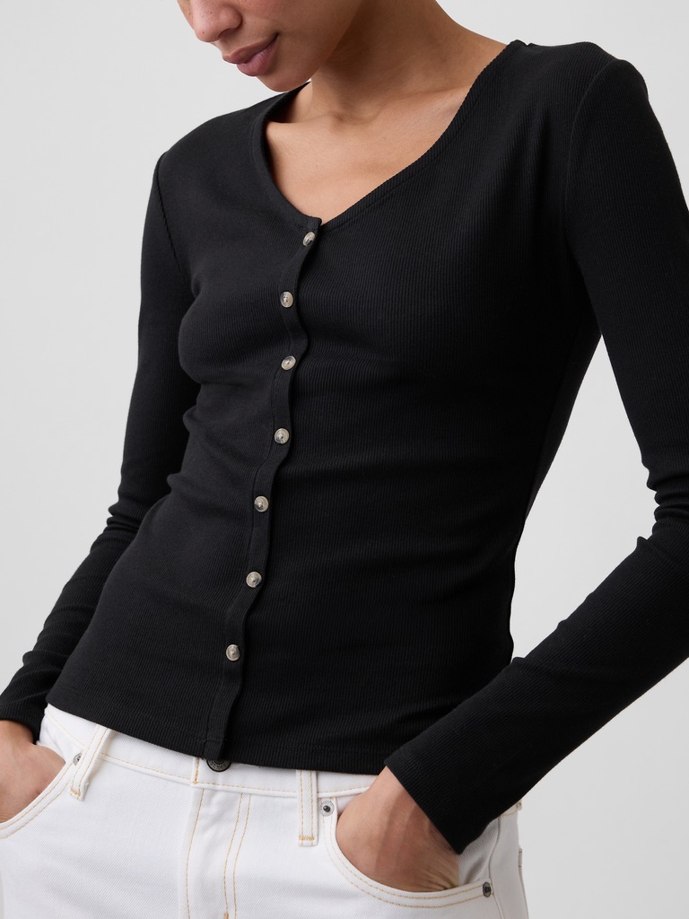 Fitted Ribbed V-Neck Top