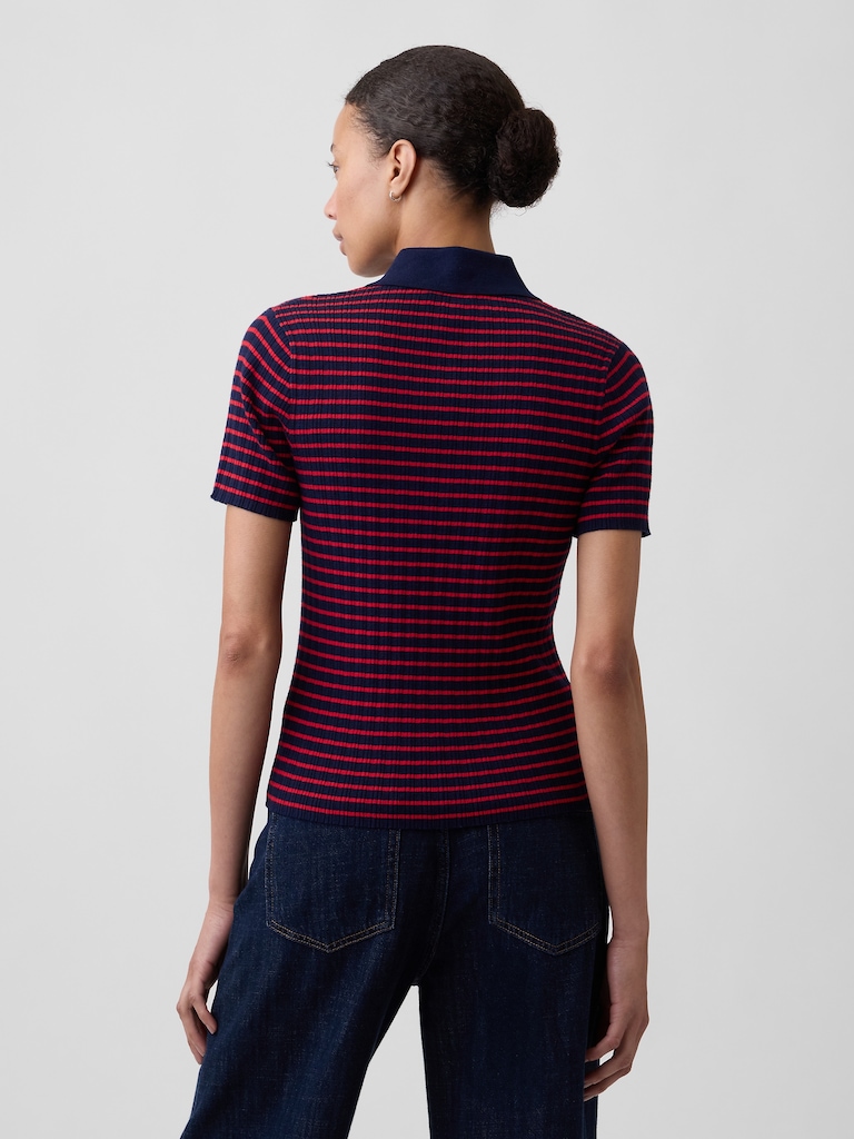 Ribbed Sweater Polo Shirt