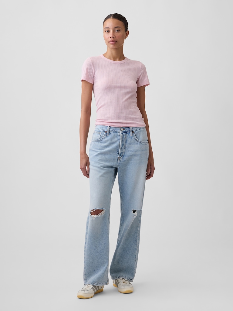 Essential Ribbed Pointelle Crewneck T-Shirt