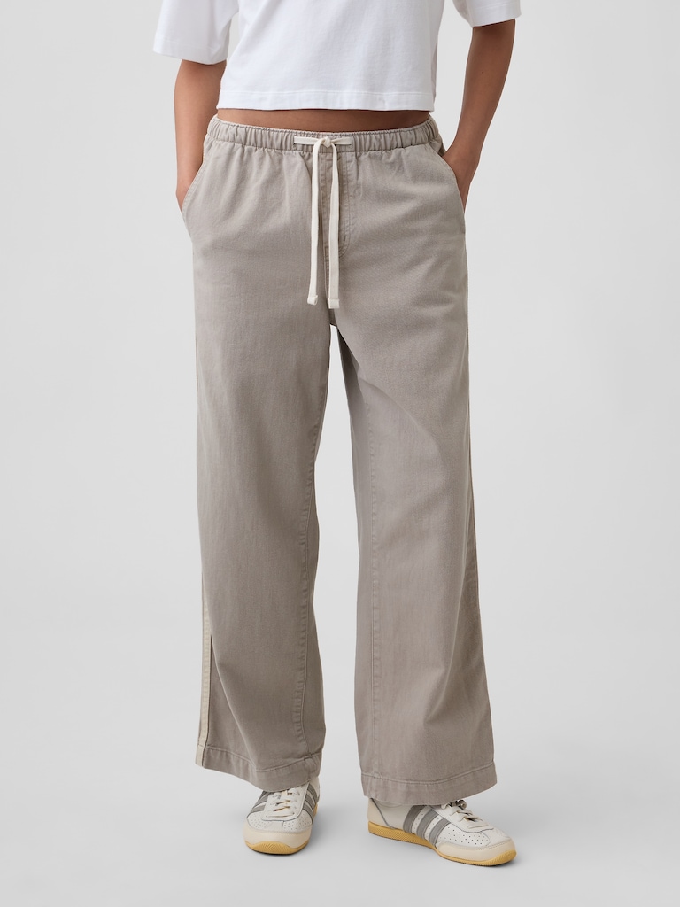 High Rise Pull-On Track-Stripe Wide-Leg Jeans