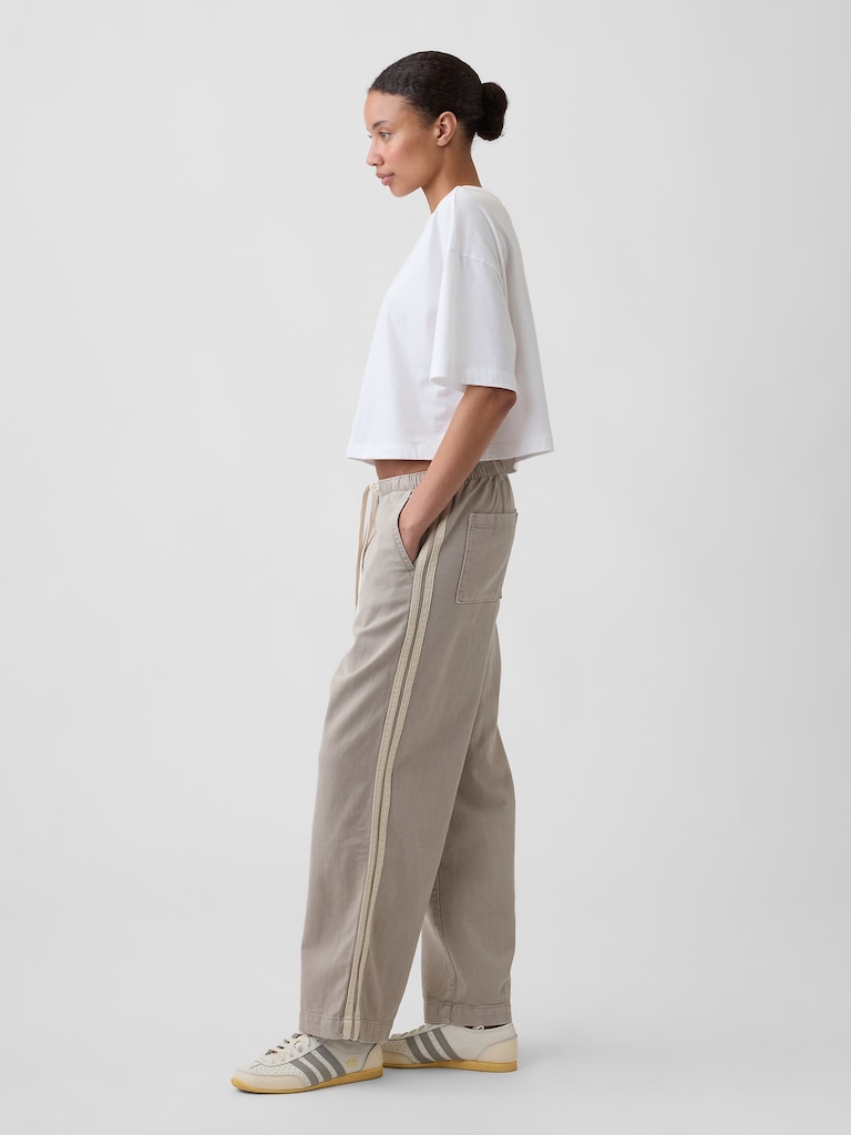 High Rise Pull-On Track-Stripe Wide-Leg Jeans
