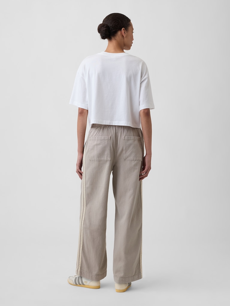 High Rise Pull-On Track-Stripe Wide-Leg Jeans