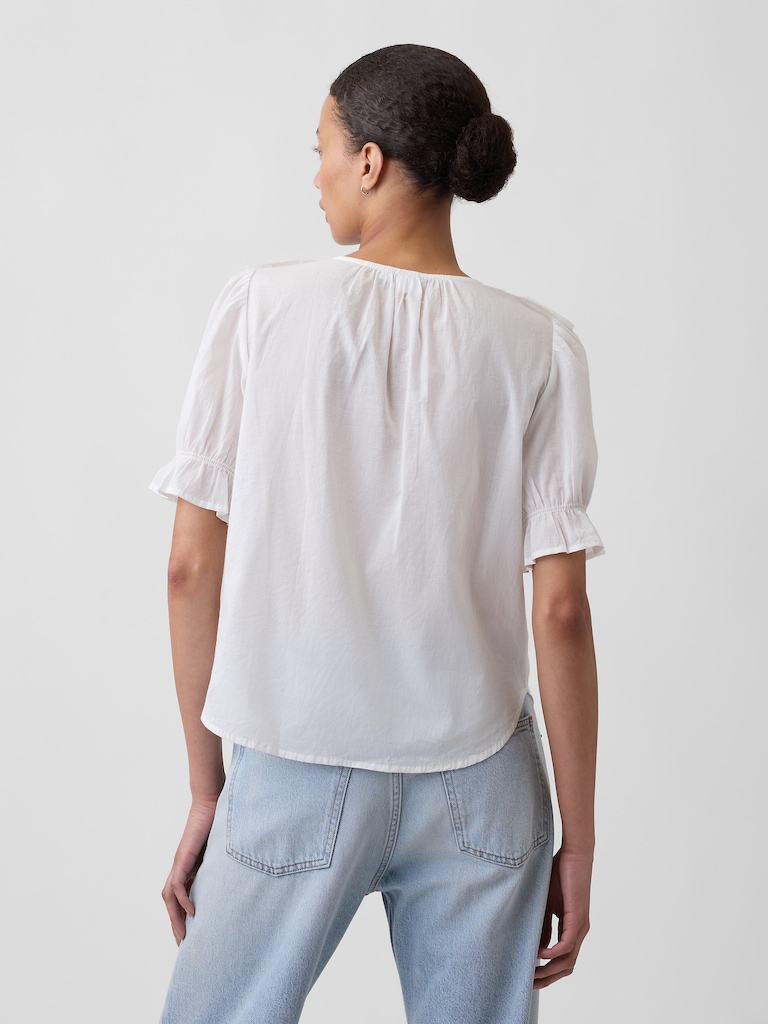 Relaxed V-Neck Ruffle Top