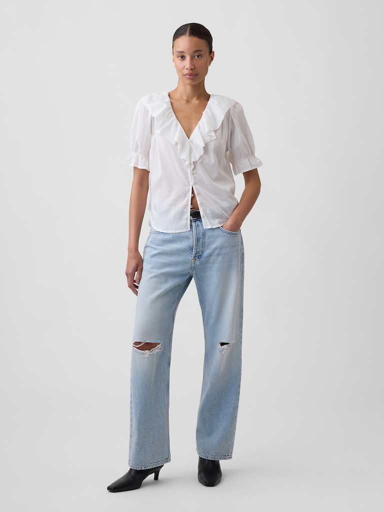Relaxed V-Neck Ruffle Top