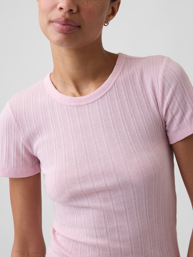 Essential Ribbed Pointelle Crewneck T-Shirt