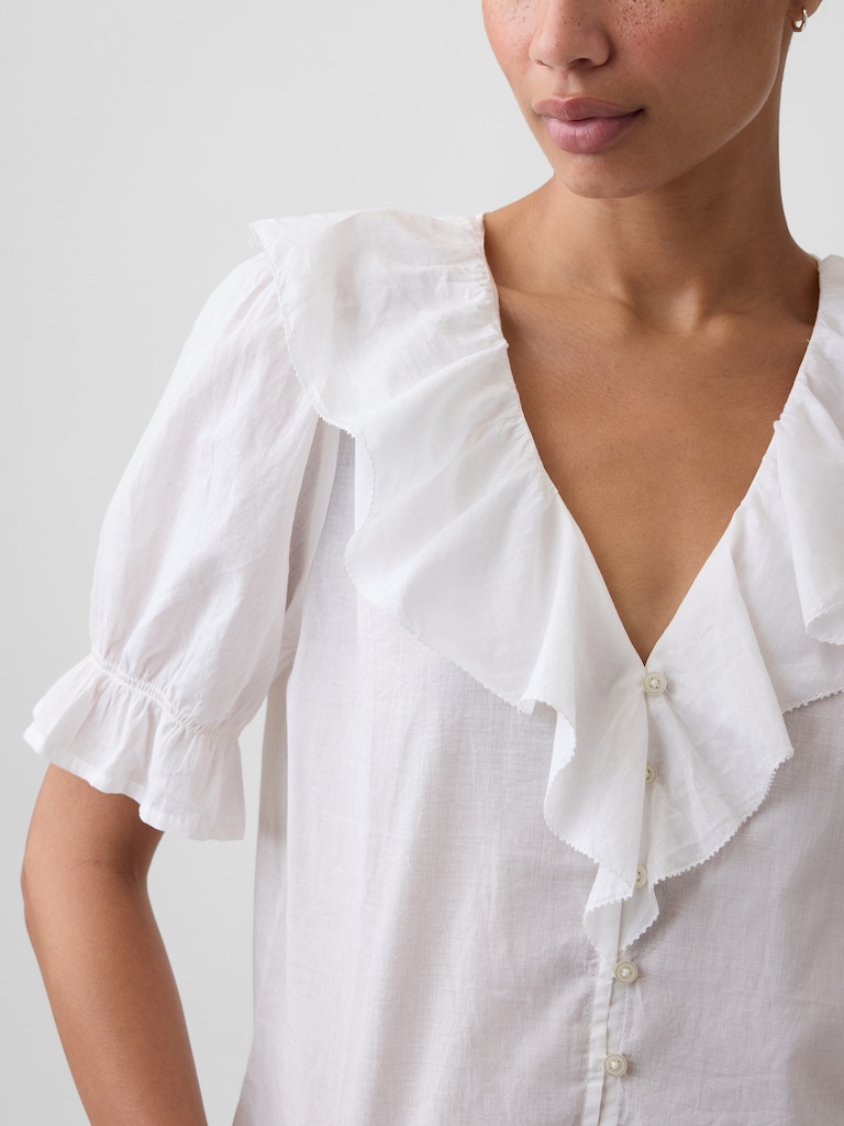 Relaxed V-Neck Ruffle Top