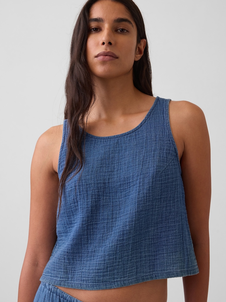 Cotton Gauze Denim Shell Tank Top