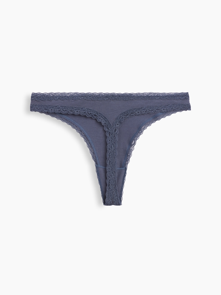 MadeSoft Organic Stretch Cotton Lace-Trim Thong