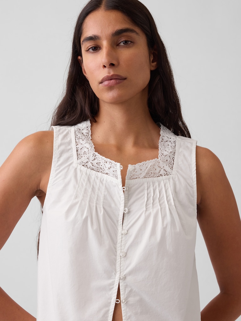 Poplin Pintuck Shell Top