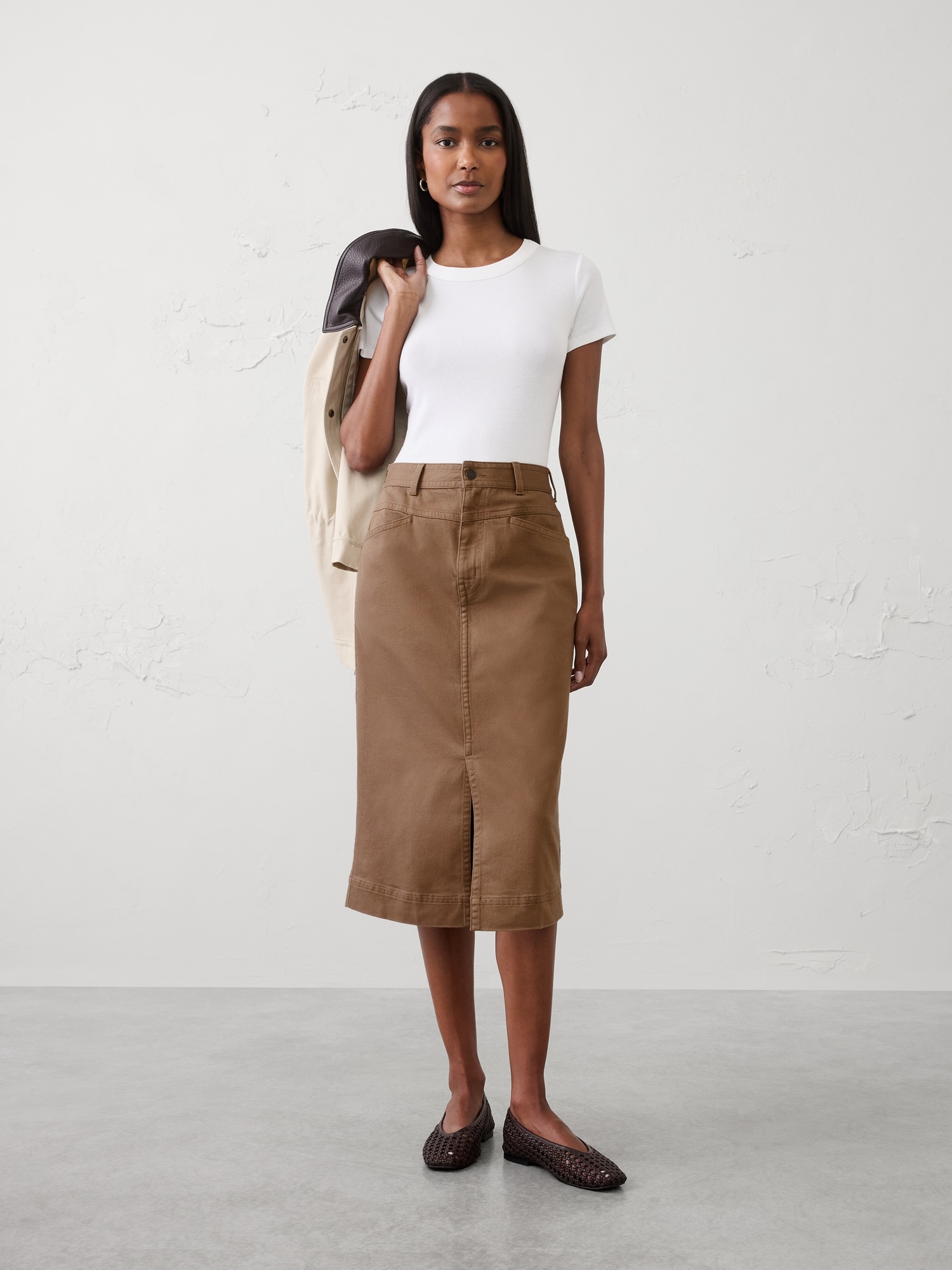 Denim Slit-Front Midi Skirt | Banana Republic Factory