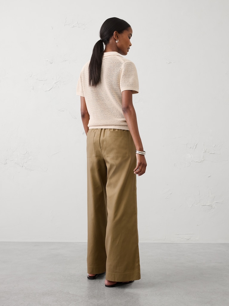 Wide-Leg Mid-Rise Utility Painters Twill Pull-On Pant