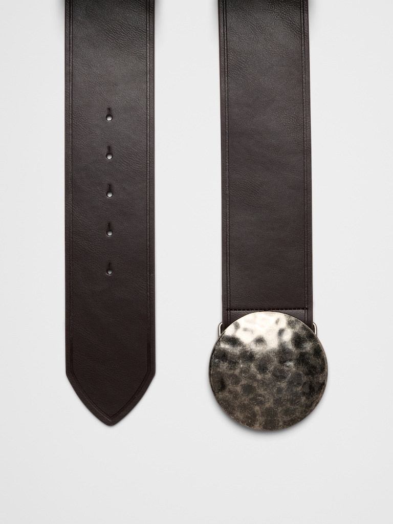 Wide Vegan Leather Round Buckle Belt