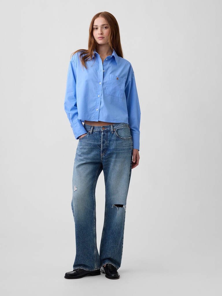 Oversized Cropped Shirt in Poplin