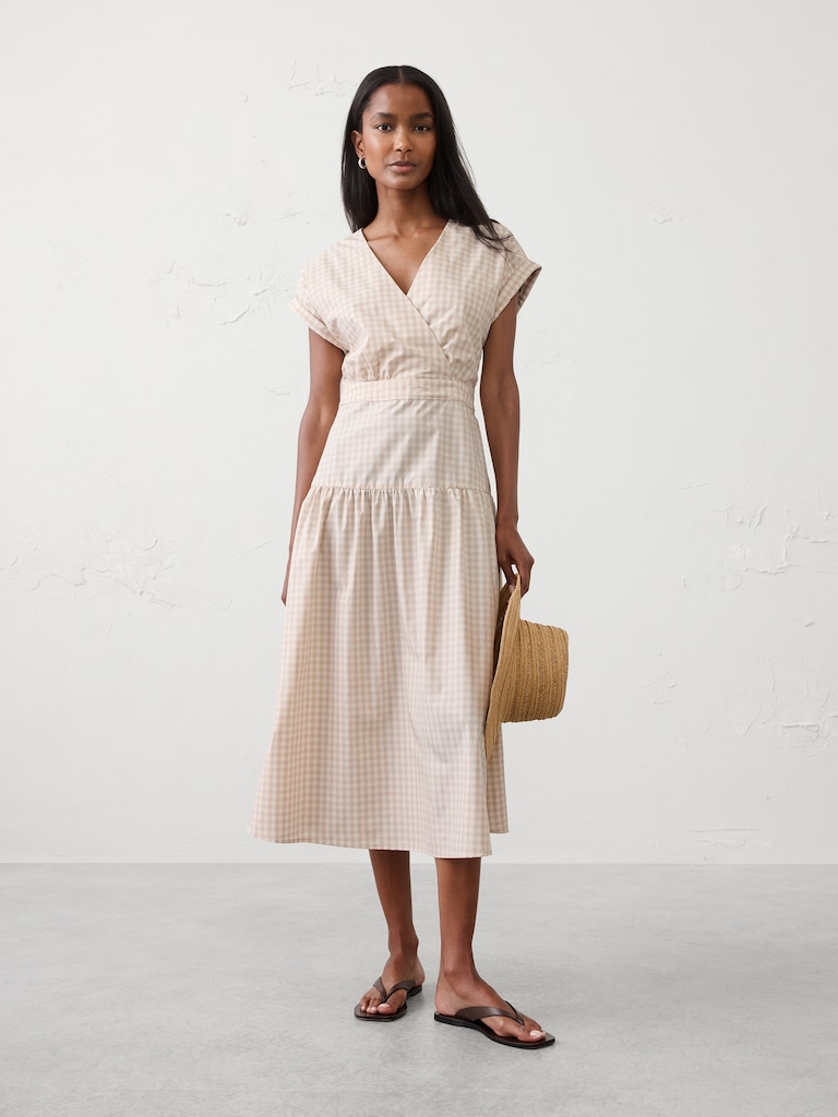 Poplin Surplice Midi Dress