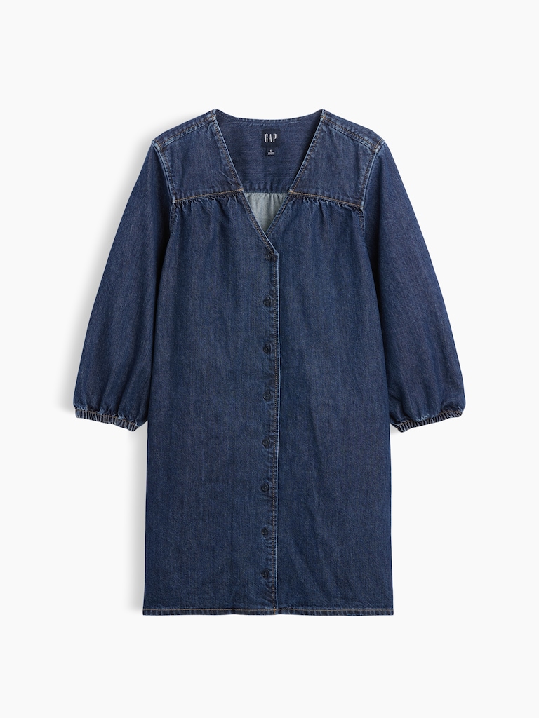 Denim V-Neck Shift Mini Dress