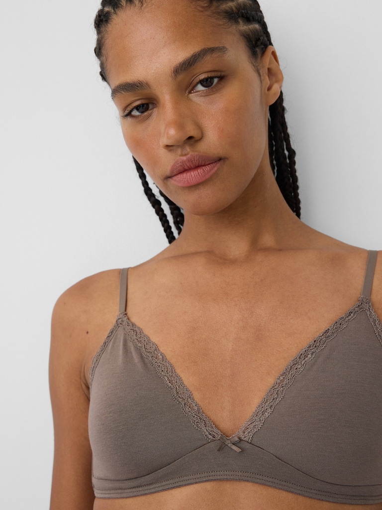 SoftMade Organic Stretch Cotton Lace-Trim Triangle Bralette
