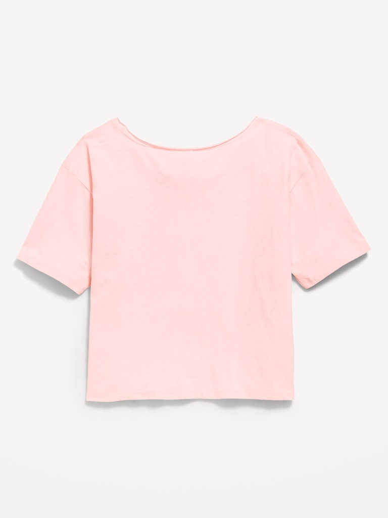College Off-Shoulder Graphic T-Shirt for Girls