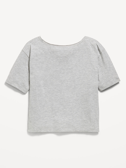College Off-Shoulder Graphic T-Shirt for Girls