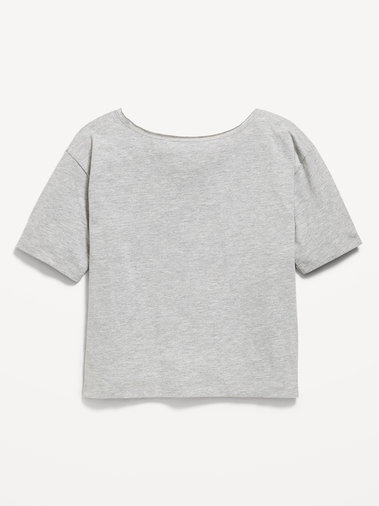 College Off-Shoulder Graphic T-Shirt for Girls