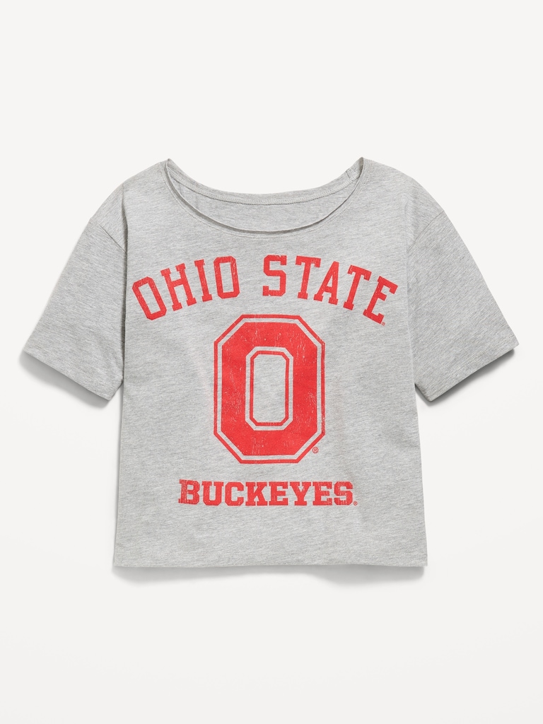 College Off-Shoulder Graphic T-Shirt for Girls