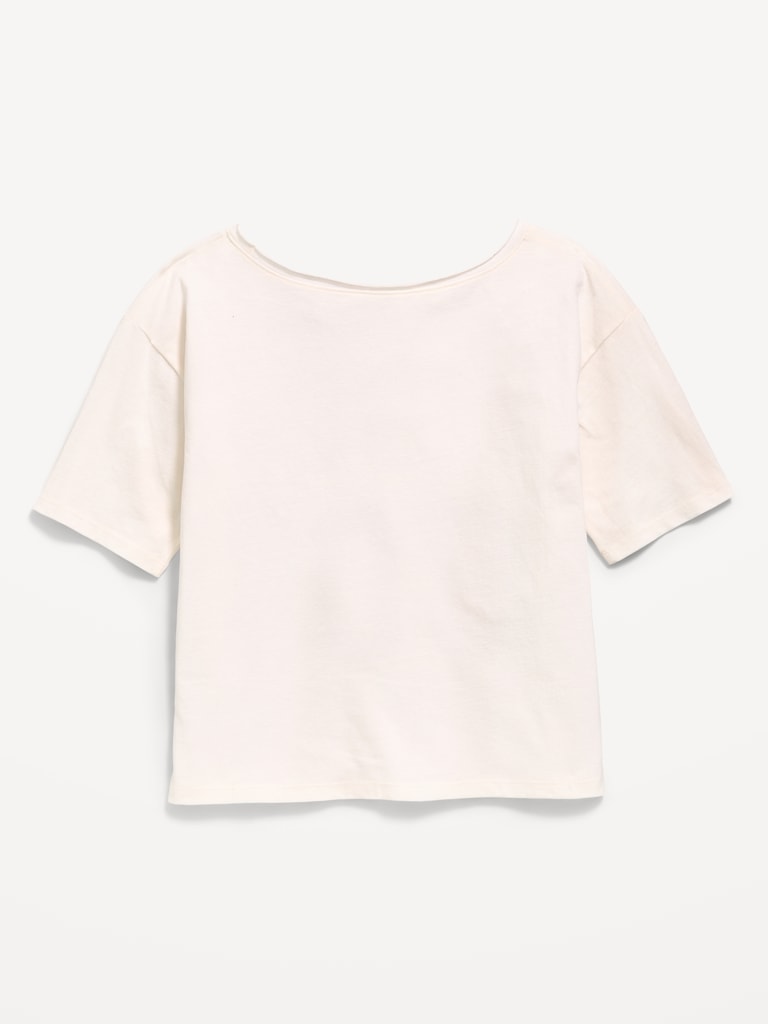 College Off-Shoulder Graphic T-Shirt for Girls