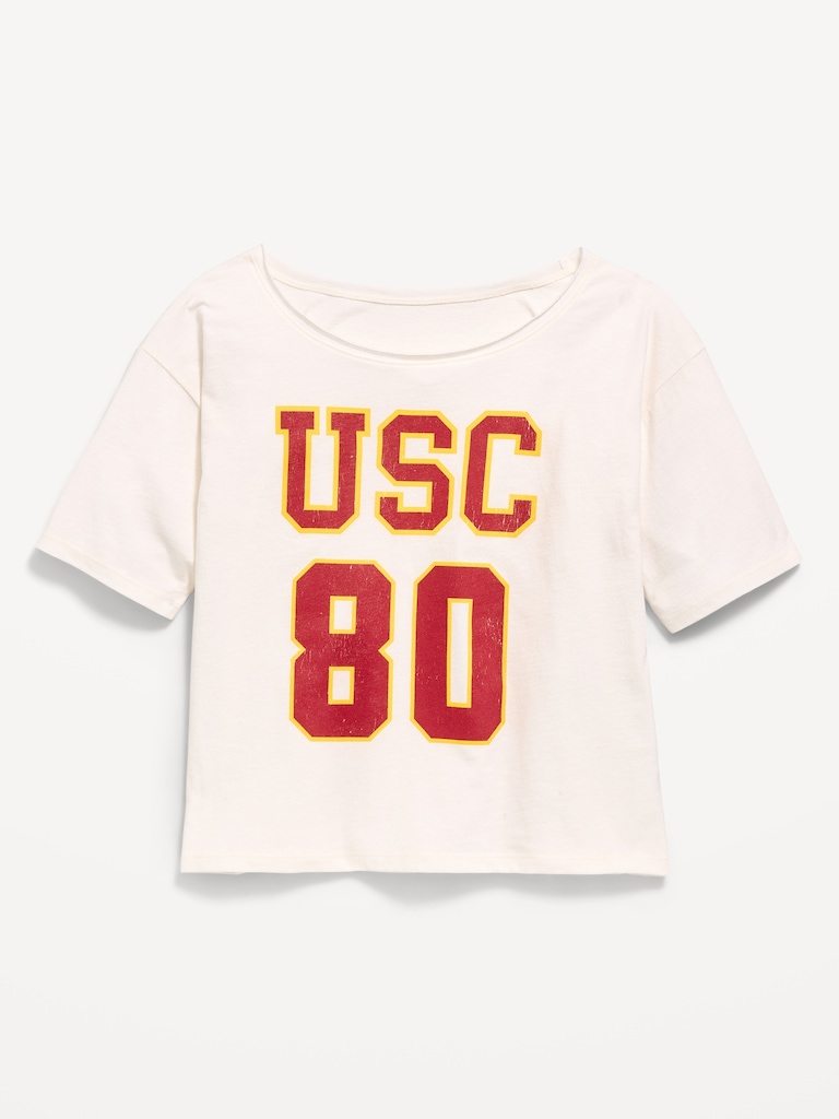 College Off-Shoulder Graphic T-Shirt for Girls
