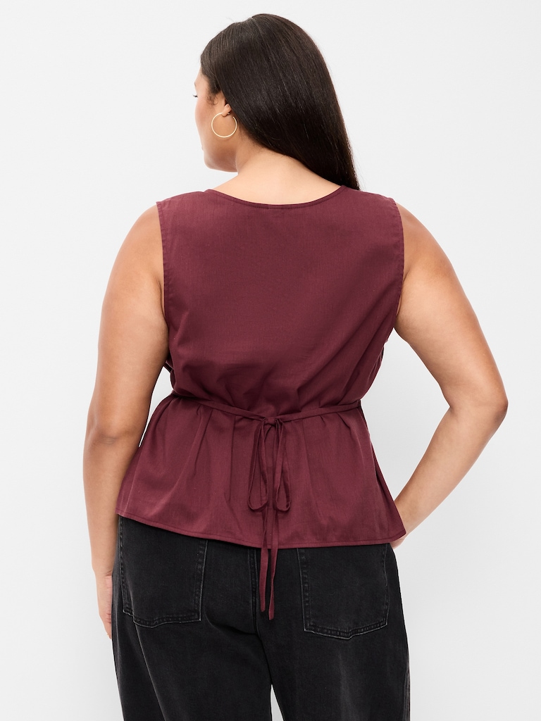 Sleeveless V-Neck Tie-Back Top