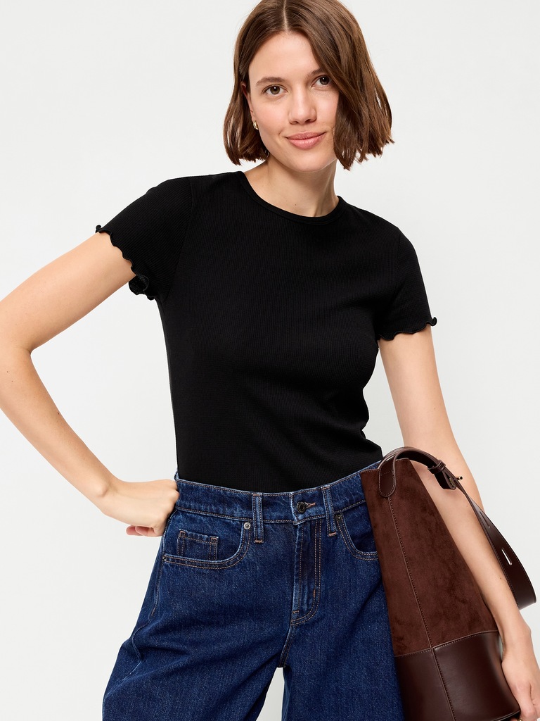 Fitted Waffle-Knit Cropped T-Shirt