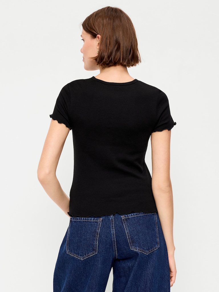 Fitted Waffle-Knit Cropped T-Shirt