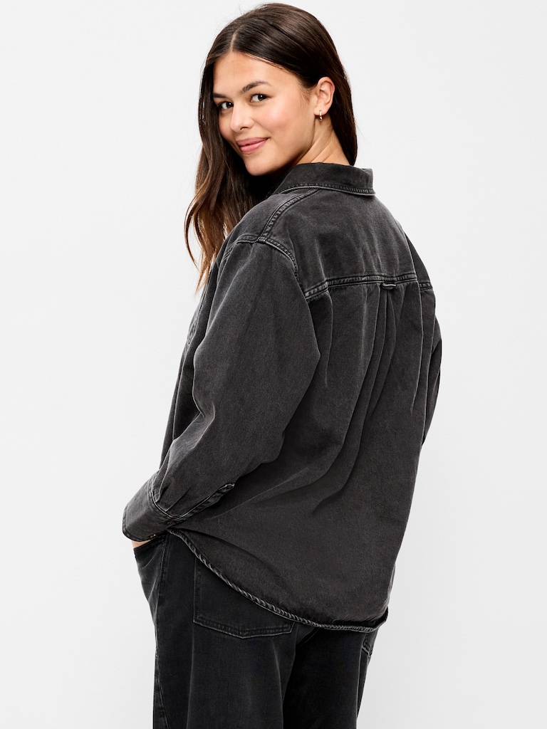 Oversized Boyfriend Button-Down Jean Shirt