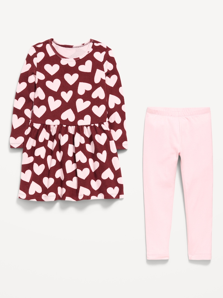 Printed Waffle Knit Dress and Leggings Set for Toddler Girls