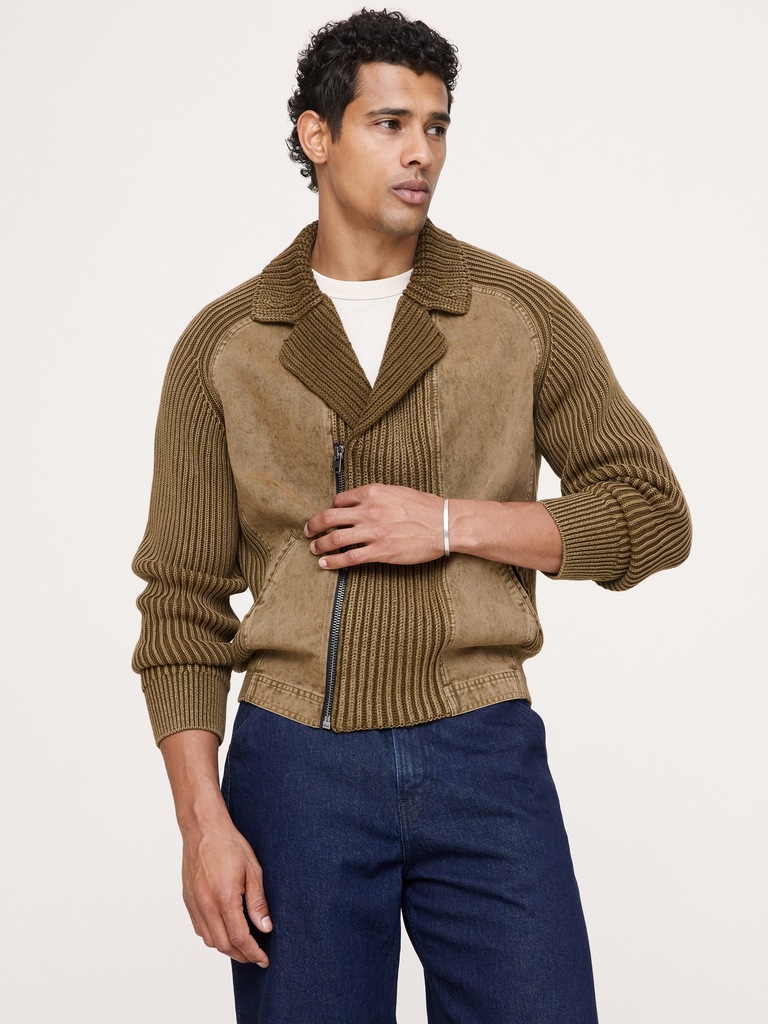 Cotton Moto Sweater Jacket