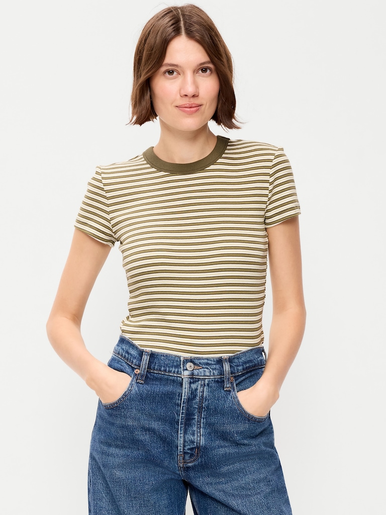 Snug Crew-Neck Ribbed T-Shirt
