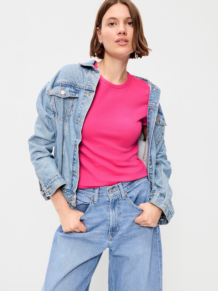 Fitted Waffle-Knit Cropped T-Shirt